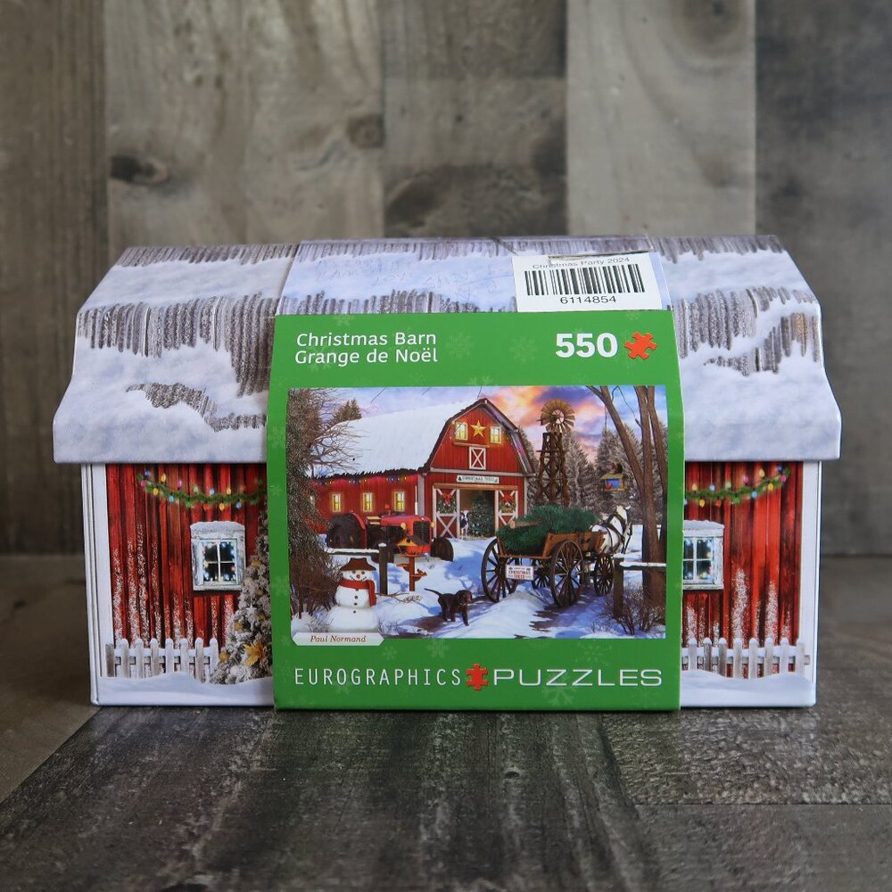 NEW Eurographics Christmas Barn 550-Piece Puzzle in Collector Tin 19x13"